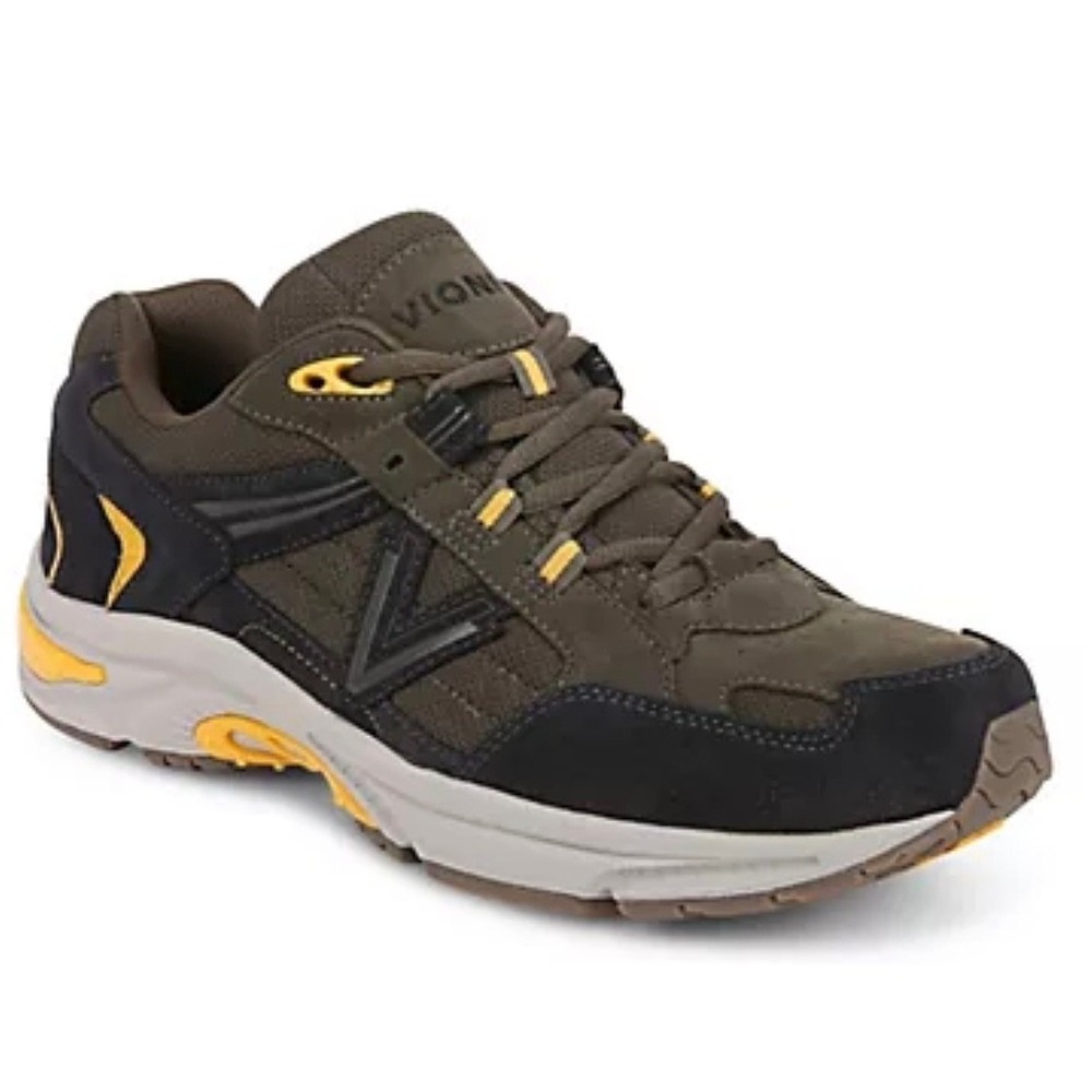 Vionic‎ Mens Walker Walking Shoes Olive Green Black Yellow Orthotic Sneaker 10.5
